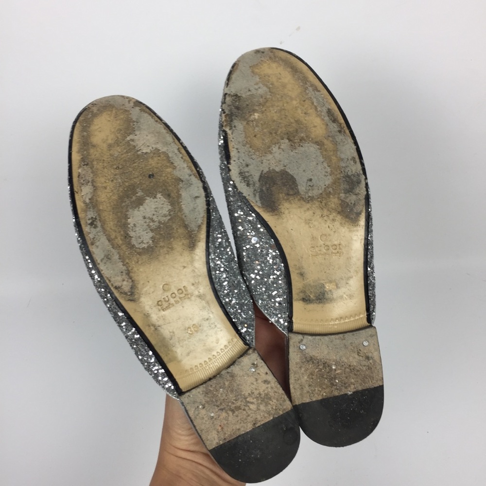 GUCCI Silver Glitter Princetown Mules \\ Sz 36 - Picture 7 of 8